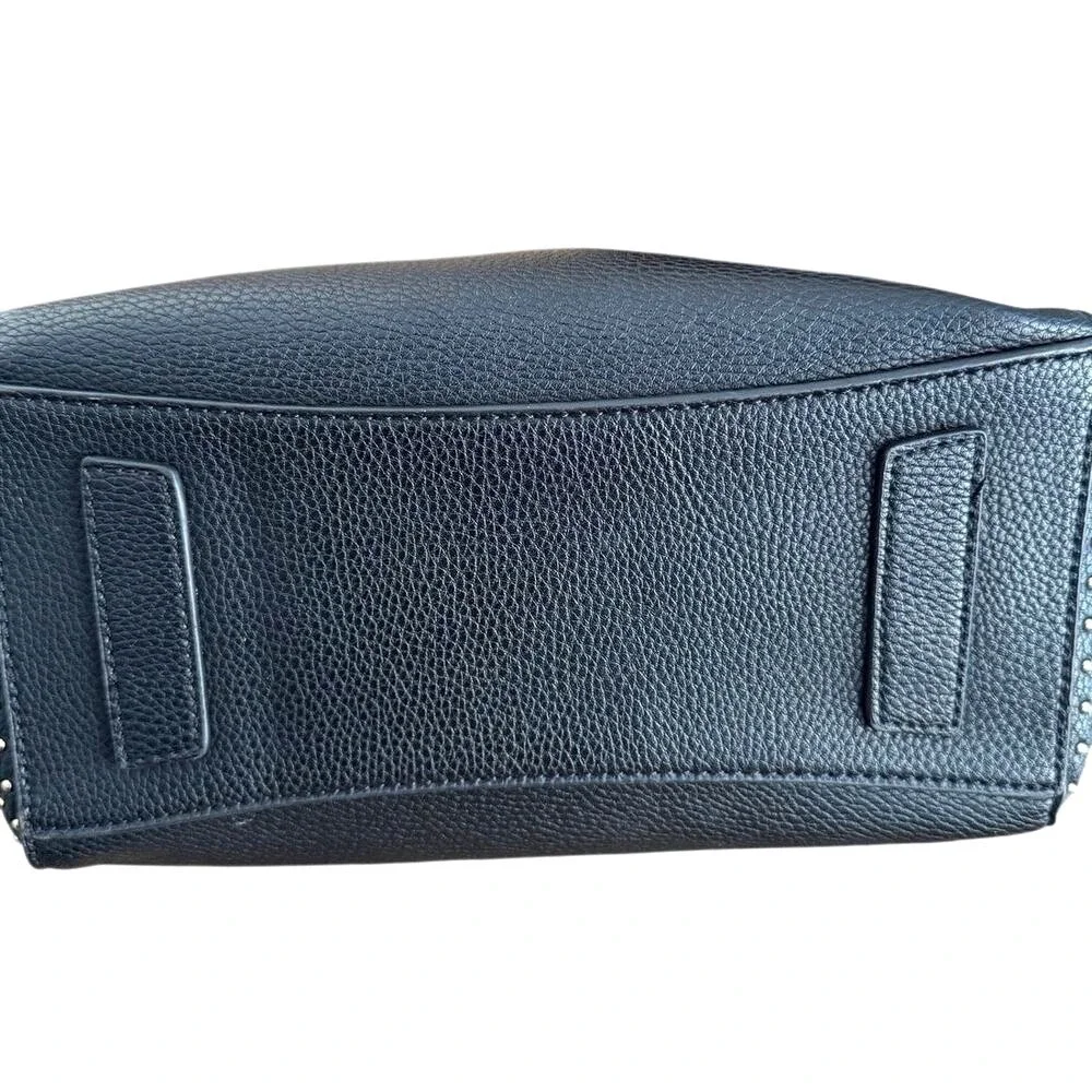 Miztique Satchel Handbag Womens Black Studded Pebbled‎ Vegan Leather Crossbody